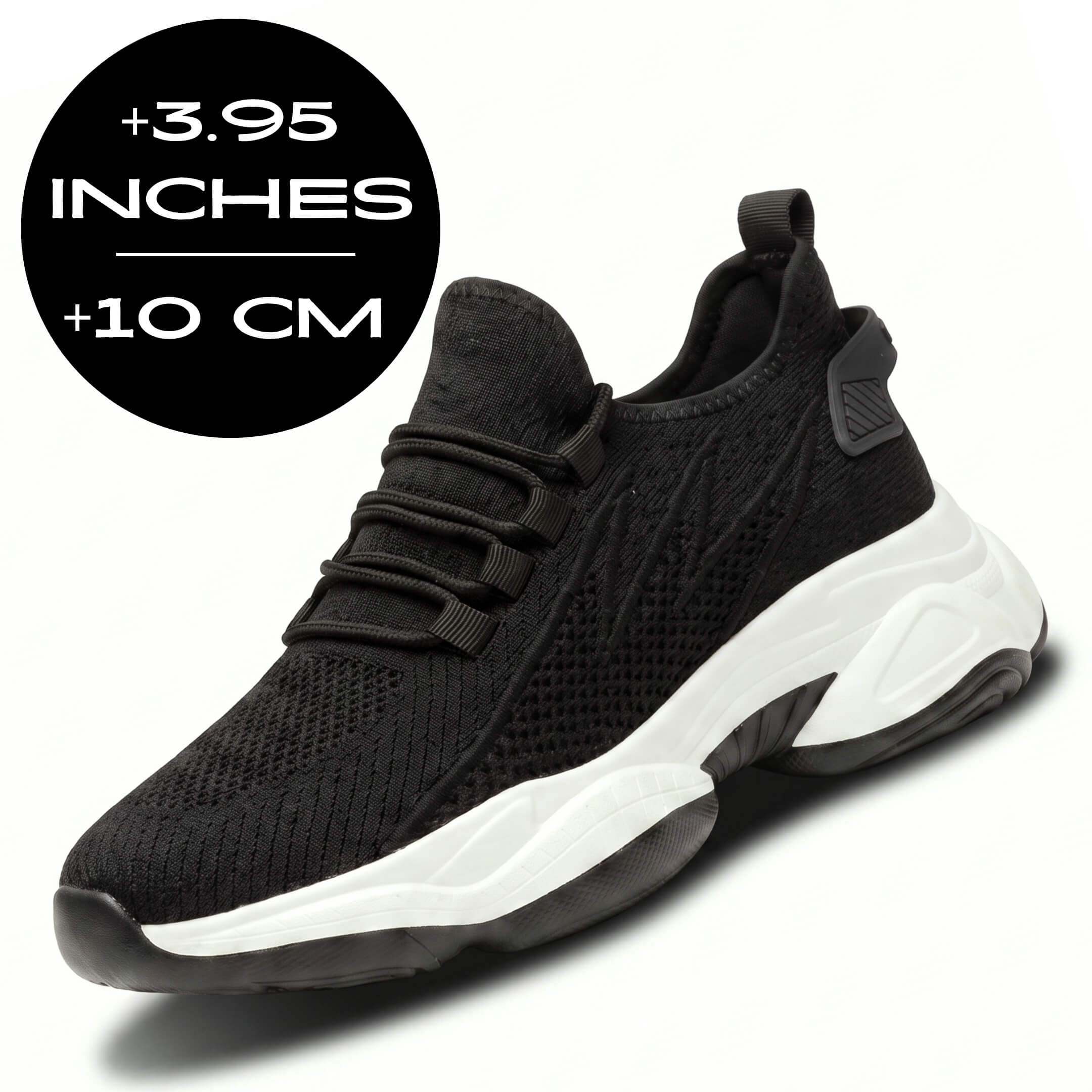FORCIANO ALTITUDE black and white breathable mesh sneakers with 3.95 inch / 10 cm hidden lift, shown in angled product view.