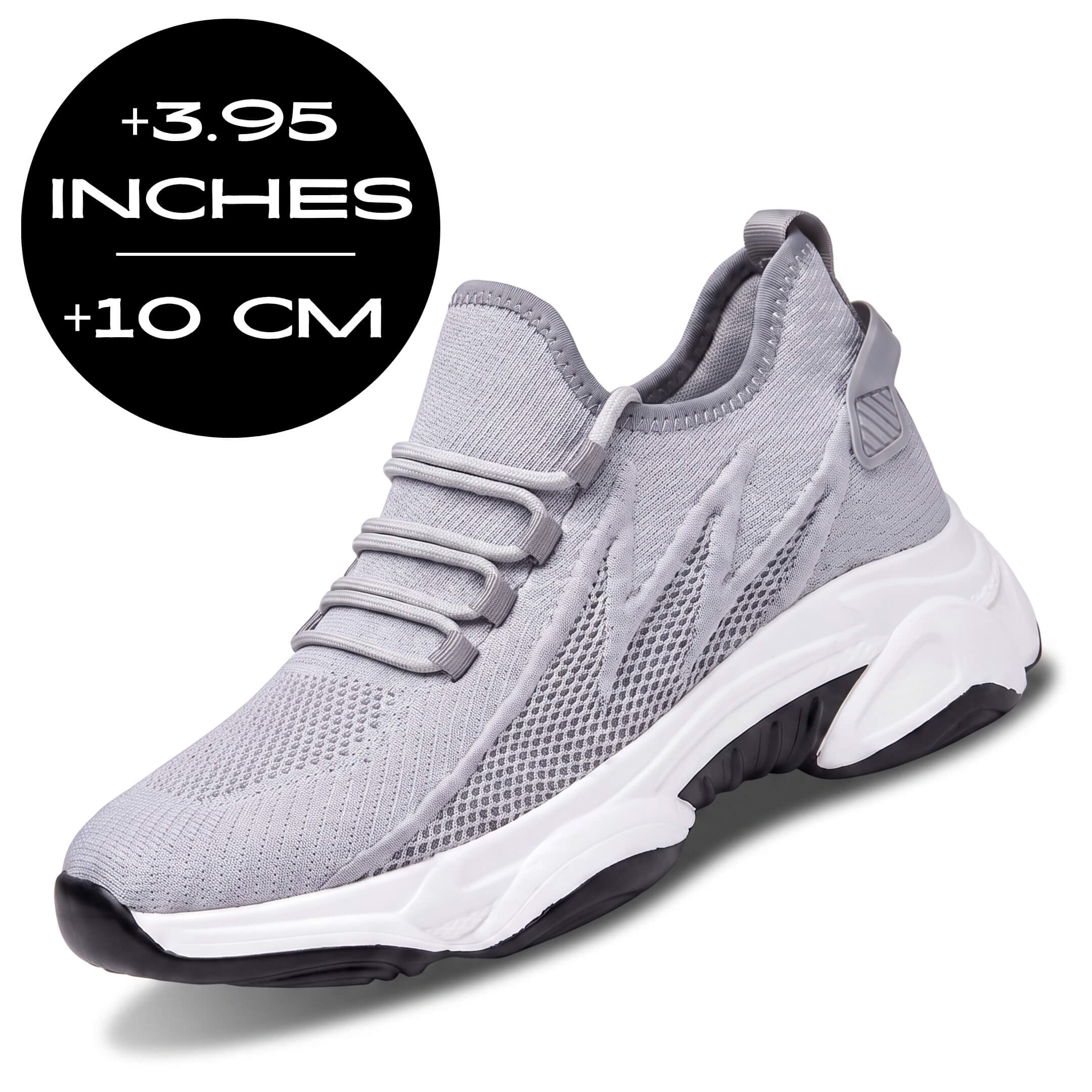 FORCIANO ALTITUDE gray elevator sneakers with breathable mesh upper and 3.95 inch / 10 cm height increase, shown in front angled view.