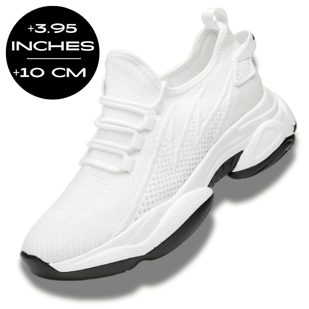 FORCIANO ALTITUDE white height increasing sneaker in breathable mesh with graphic showing up to 10 cm / 3.95" height increase