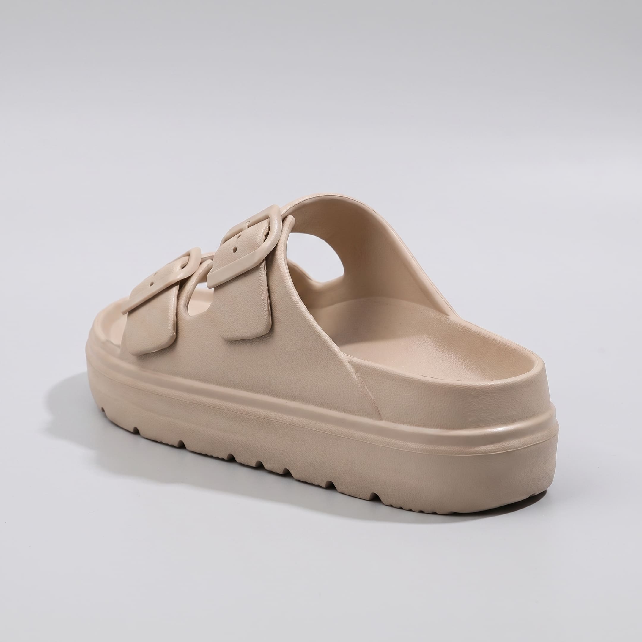 FORCIANO ARCHER khaki EVA sandal in a rear three-quarter view, showing the molded footbed and platform profile of the Height Increasing Shoes.