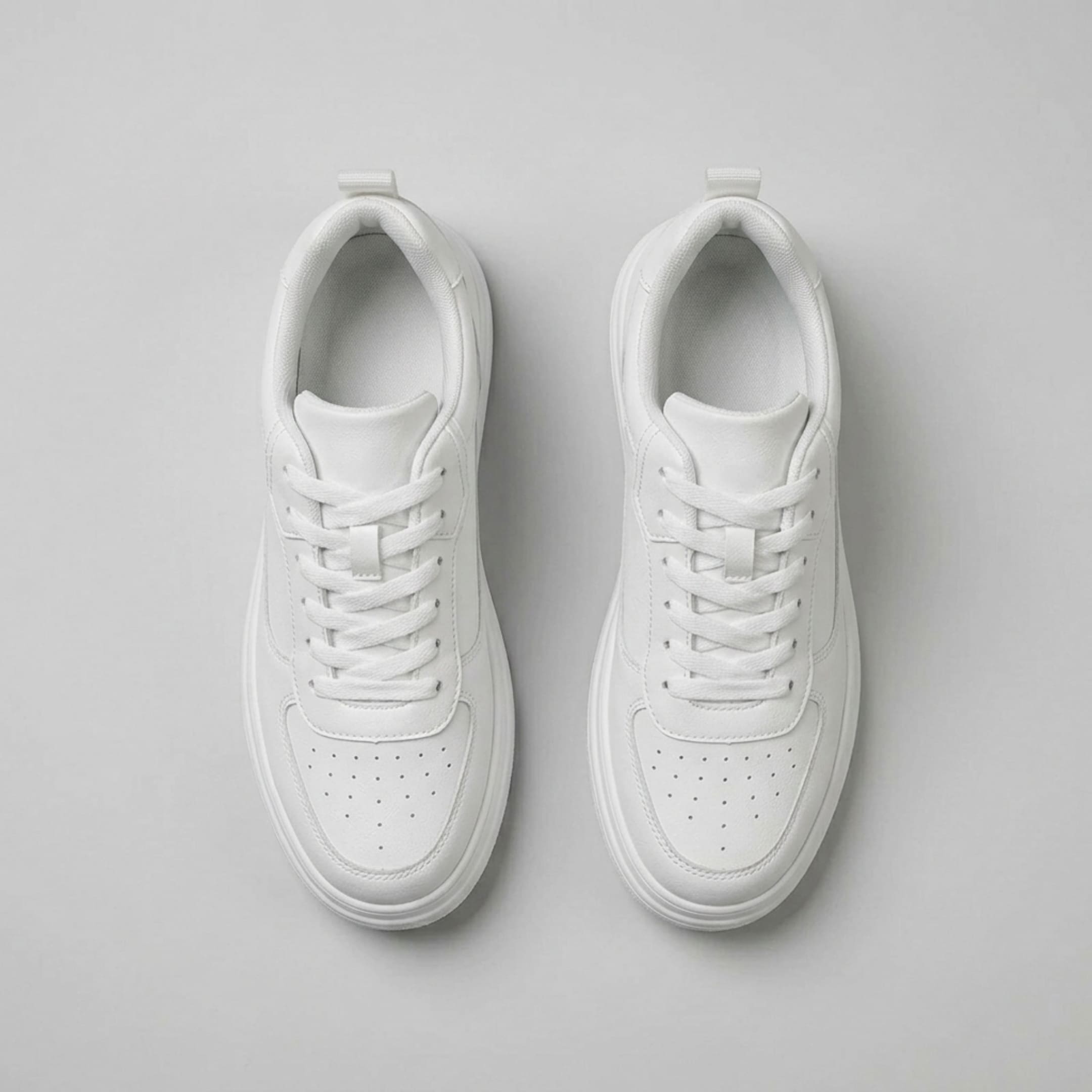 FORCIANO AVERY white sneakers for women shown as a pair from above, highlighting white laces, perforated toe panels and premium leather uppers.