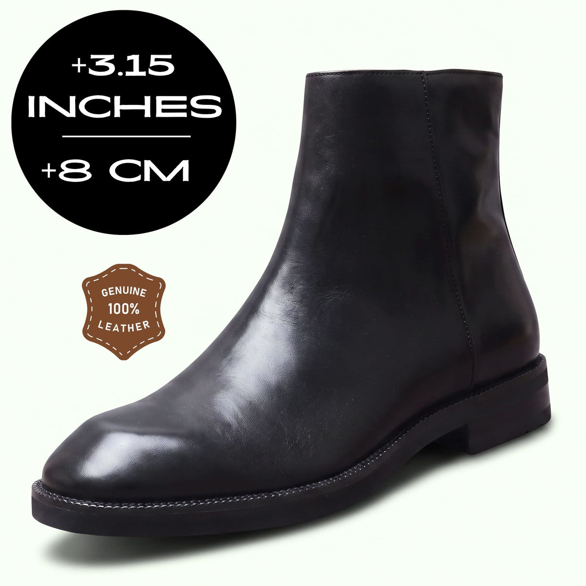 FORCIANO BELLANO black Elevator Boots with genuine leather upper and 8 cm / 3.15 inch height increase.