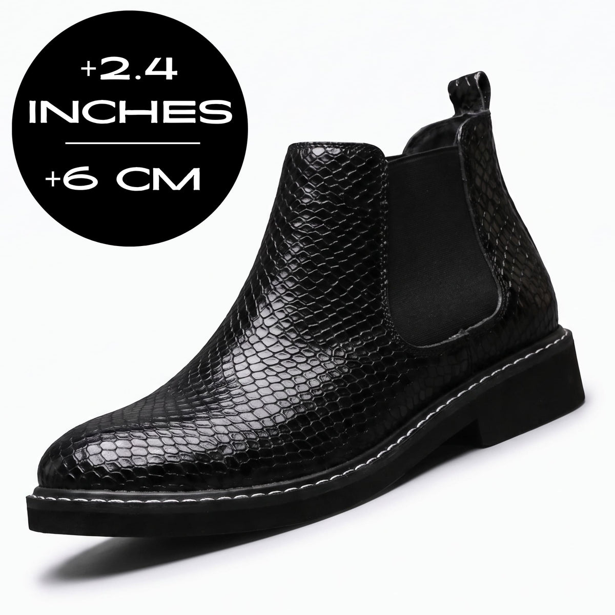 FORCIANO BRIXTON Women's Elevator Boots in black premium leather with 2.4-inch / 6 cm height graphic