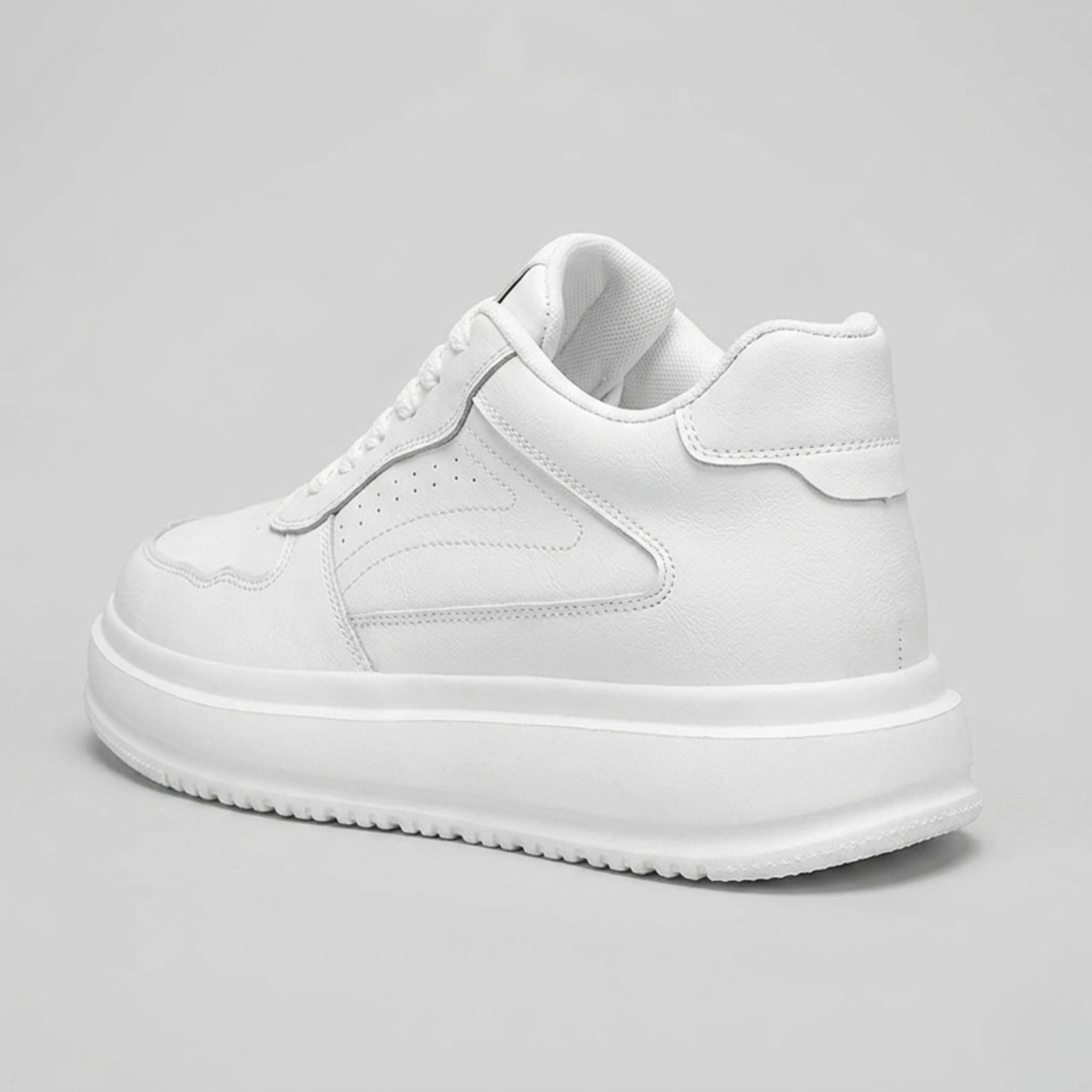 FORCIANO CALVERO white Height Increasing Sneakers with premium leather upper shown from a rear three-quarter angle highlighting the raised sole and heel.