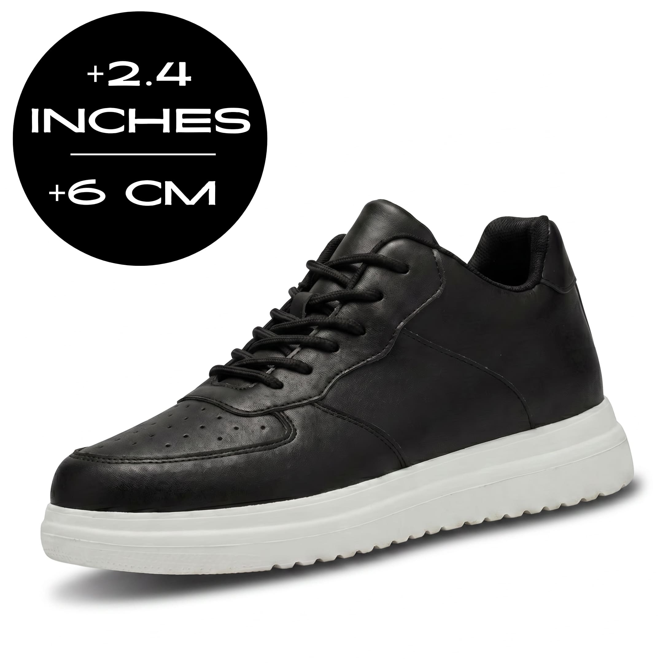 FORCIANO CHAMPION black height increasing sneaker shown from a front three-quarter angle with a visible 2.4 inches / 6 cm height graphic.