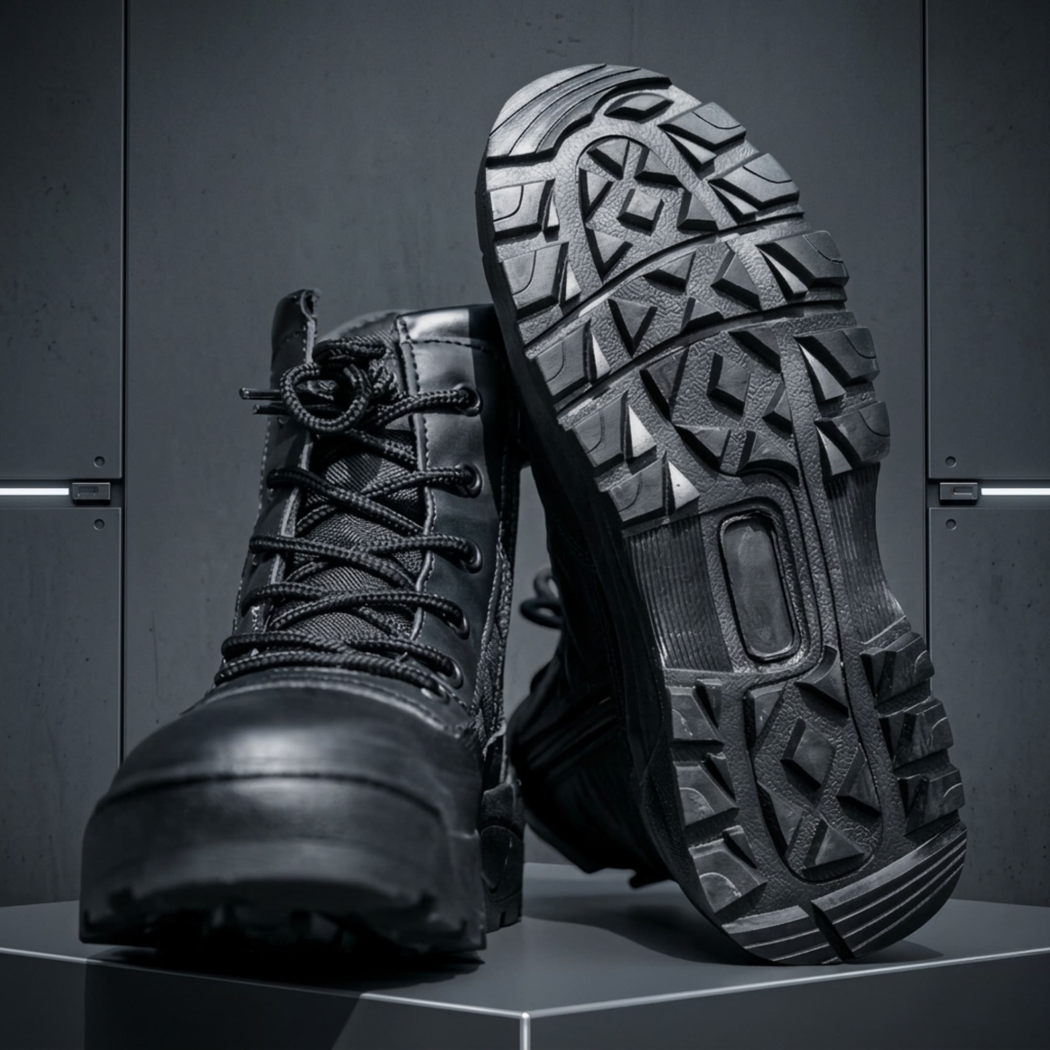 FORCIANO COMMAND Height Increasing Boots in black, pair displayed with one treaded outsole facing forward and the second premium-upper boot behind.