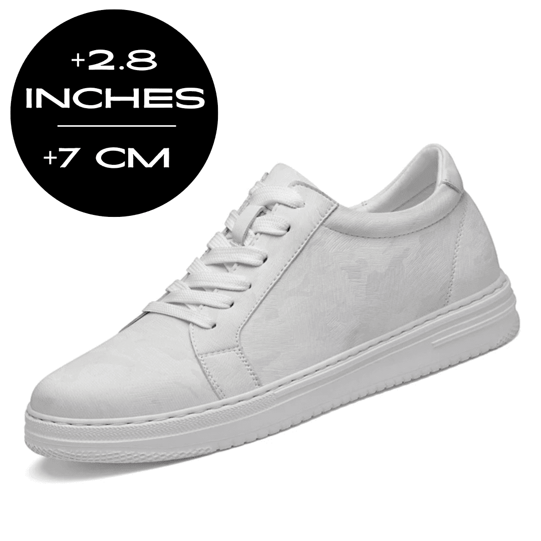 FORCIANO ELEMENT white Height Increasing Sneaker in premium leather shown from a front side angle with a 7 cm / 2.8" height graphic.