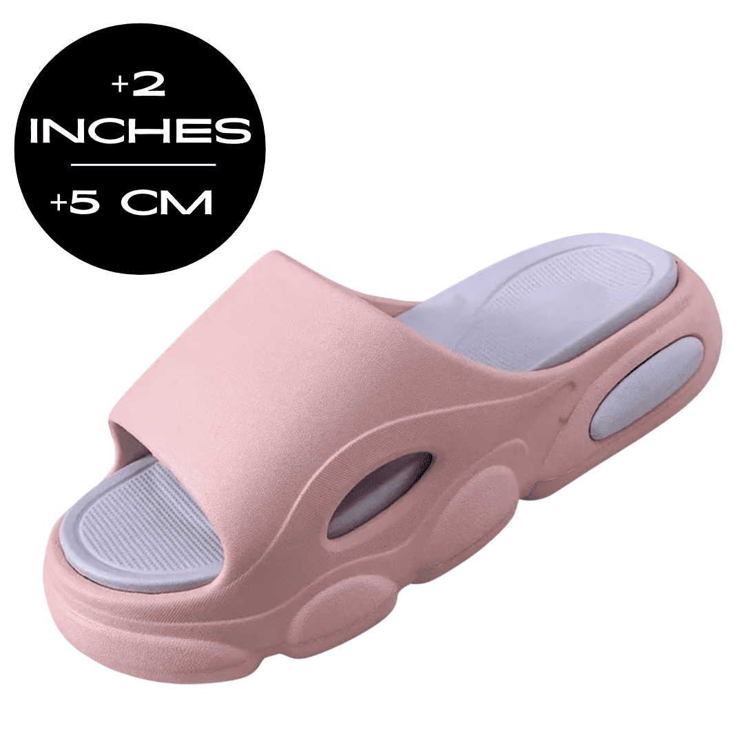 FORCIANO FEROX Pink-Purple height increasing slippers in a front angled view with the 5 cm / 2" height increase graphic.