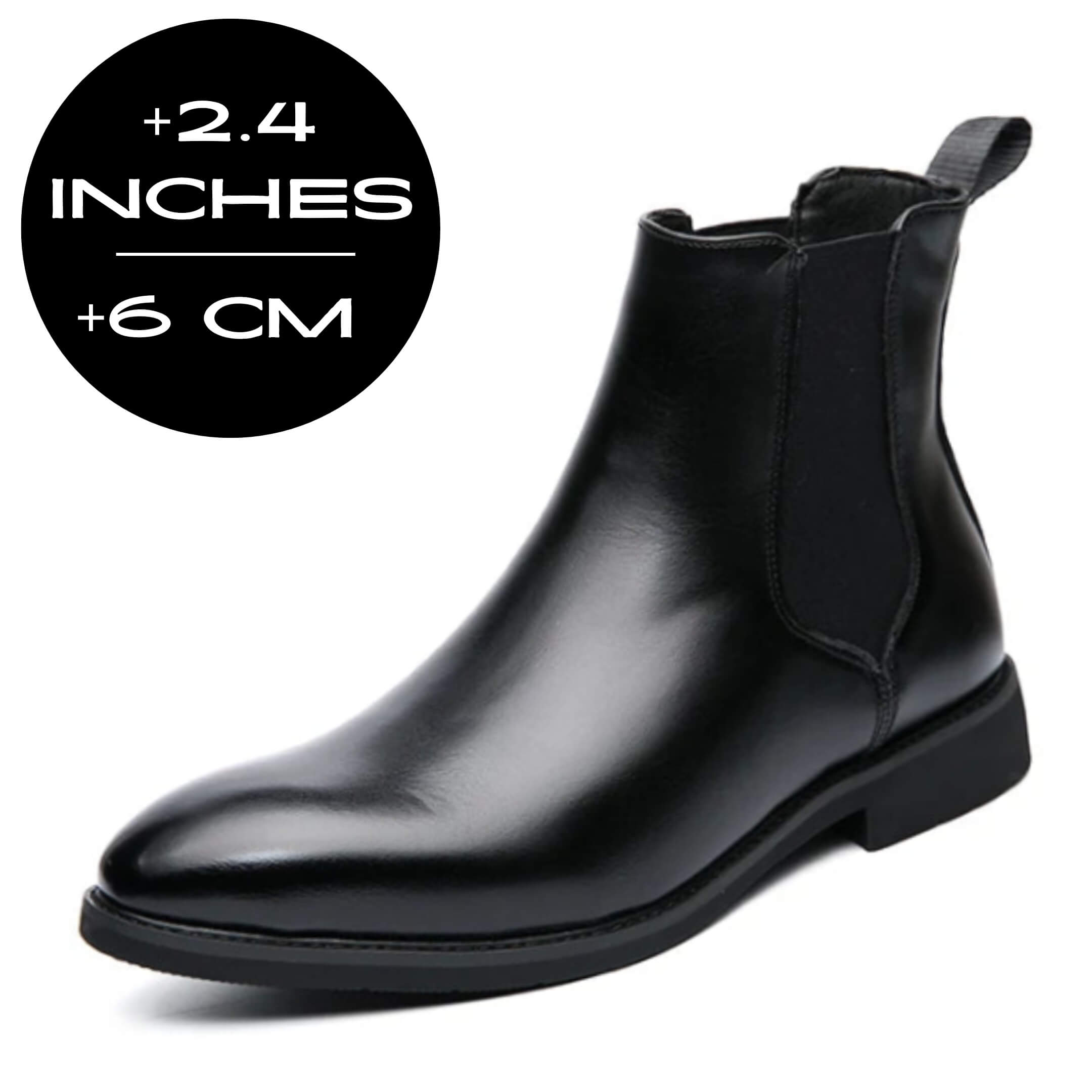 FORCIANO LUXOR black leather height increasing shoes with up to 6 cm / 2.4" height increase shown at an angled view.