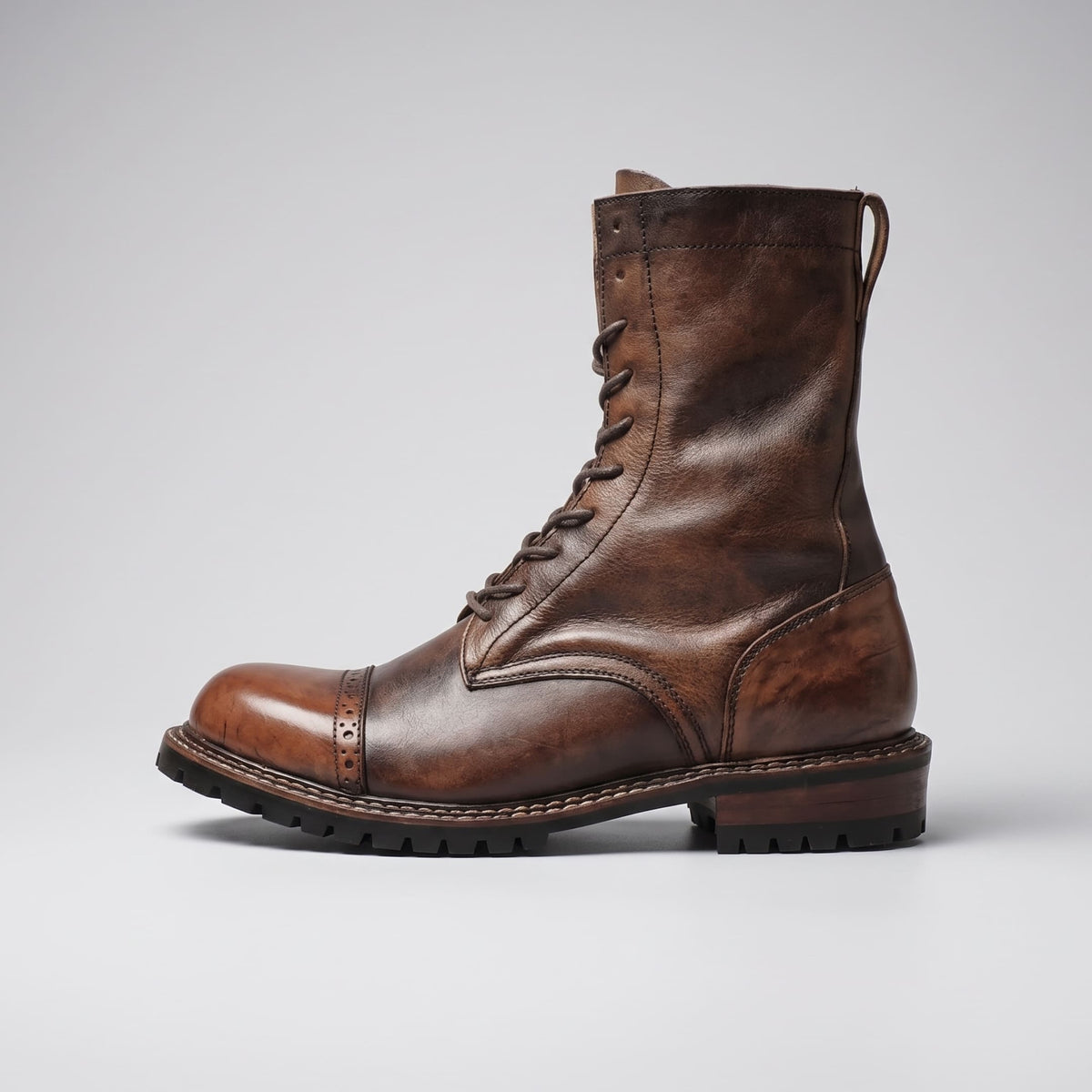 FORCIANO MARSHAL brown height increasing boots with genuine leather upper shown in side profile.