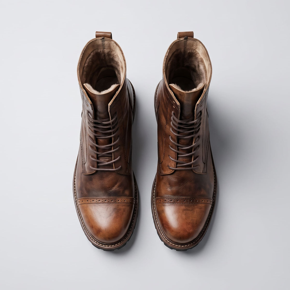 FORCIANO MARSHAL brown height increasing boots with genuine leather uppers shown as a lace-up pair from the top.
