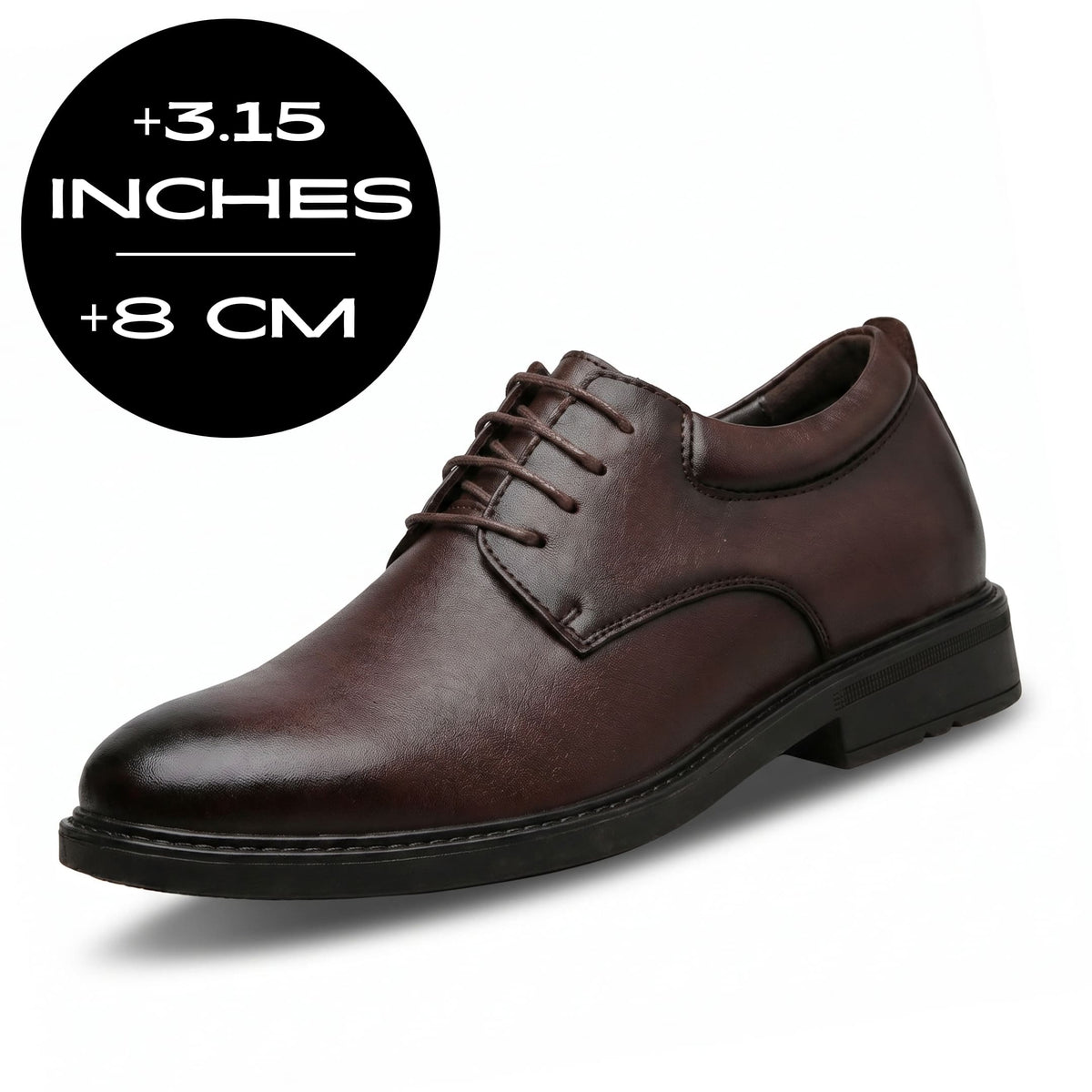 FORCIANO MOMENTUM brown Elevator Dress Shoes shown from a front three-quarter angle with 8 cm / 3.15 inches height graphic.