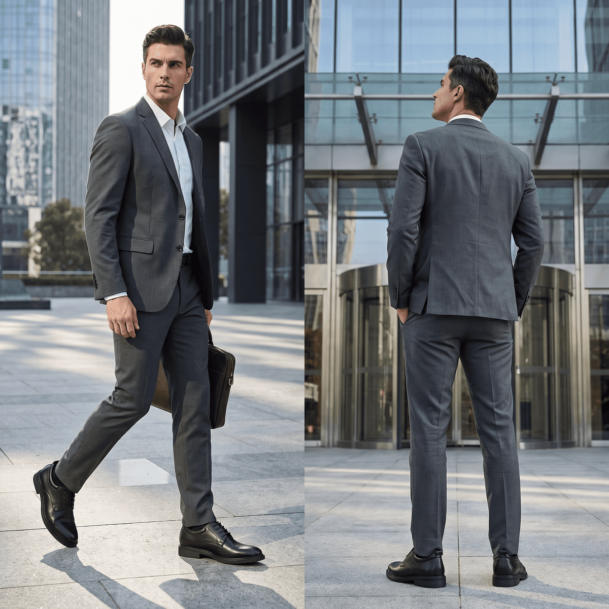 FORCIANO MOMENTUM brown Elevator Dress Shoes worn with a formal suit in a seated indoor lifestyle setting.