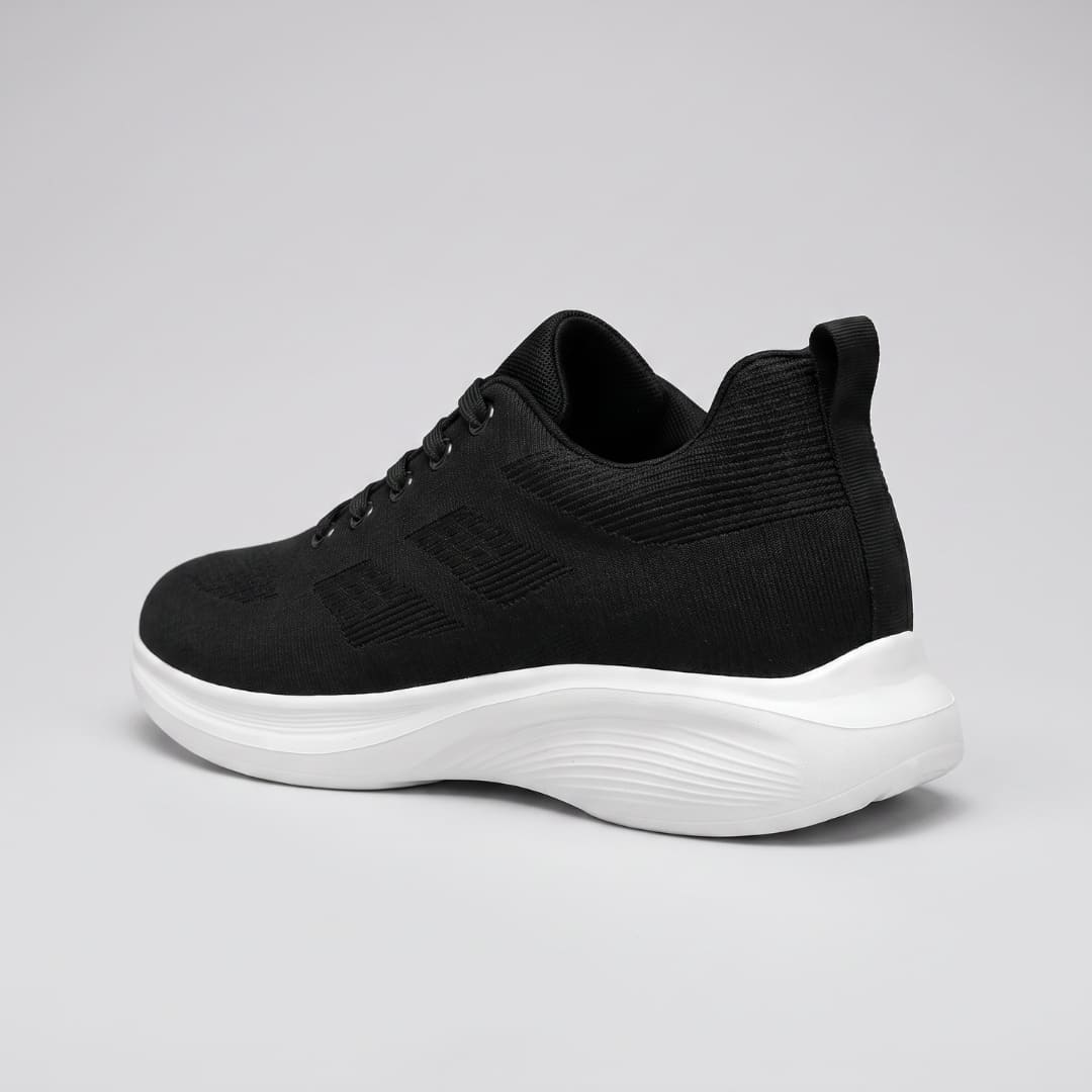 FORCIANO MONACO Height Increasing Sneakers in black, rear three-quarter view highlighting the air mesh upper, heel detail and white sole.