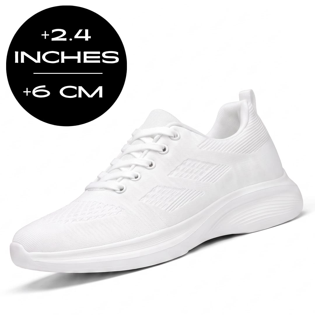 FORCIANO MONACO Height Increasing Sneakers in white, front three-quarter view with air mesh upper and visible 2.4 inches / 6 cm height graphic.