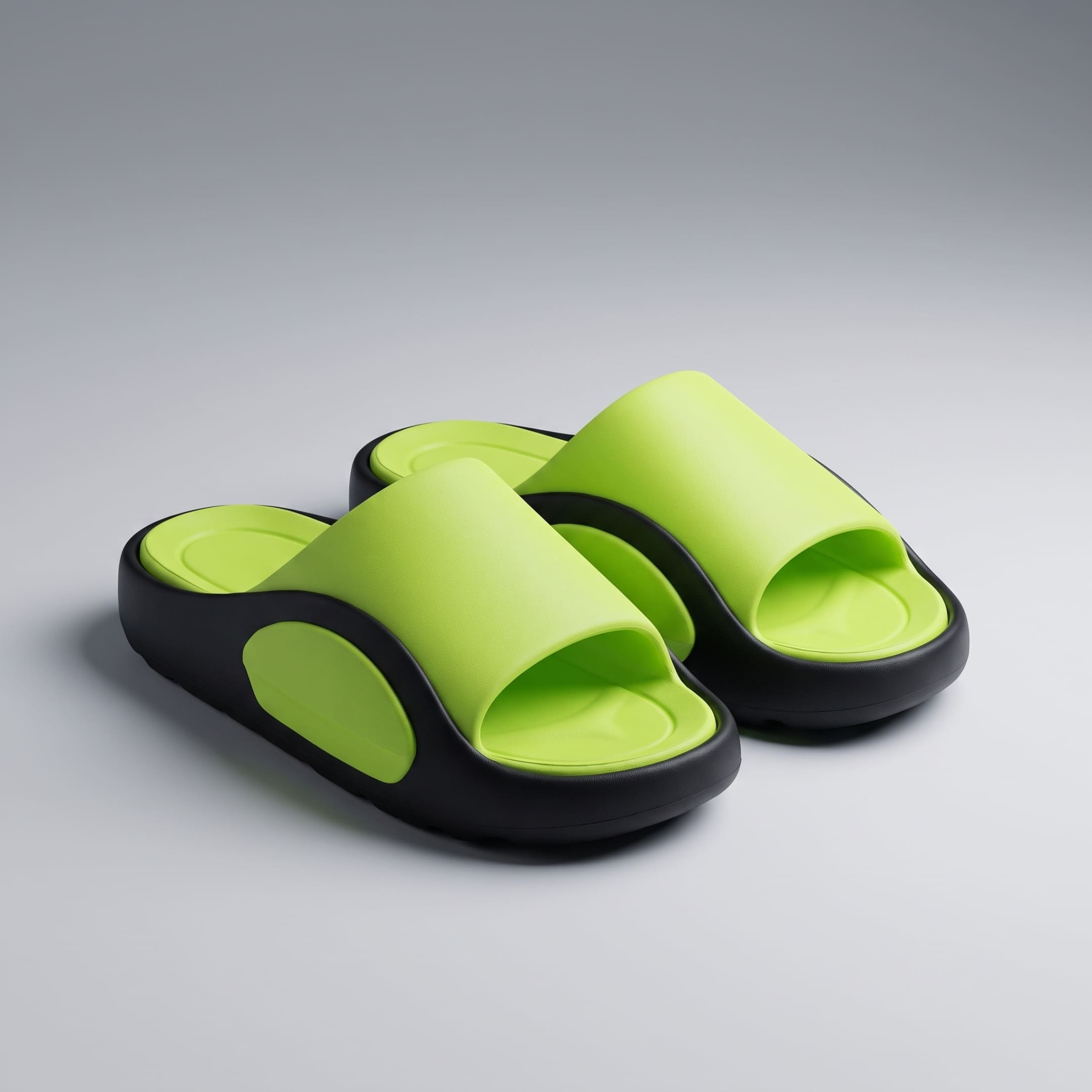 Green and black FORCIANO NEXUS EVA sandals shown as a pair from a front three-quarter angle, presenting the Height Boosting Shoes.
