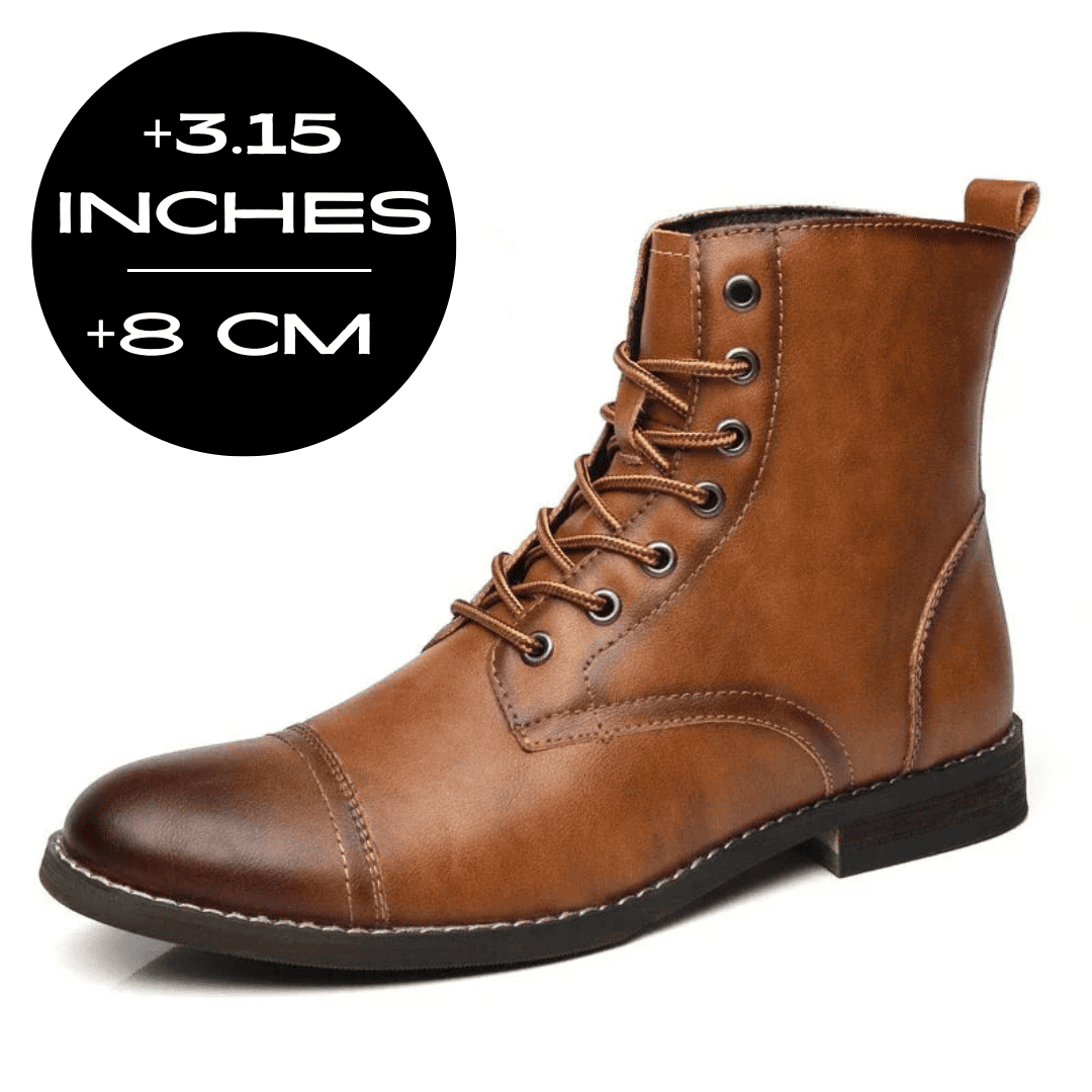 FORCIANO OUTLAW light brown elevator boot with confirmed 8 cm / 3.15" height increase and lace-up design.