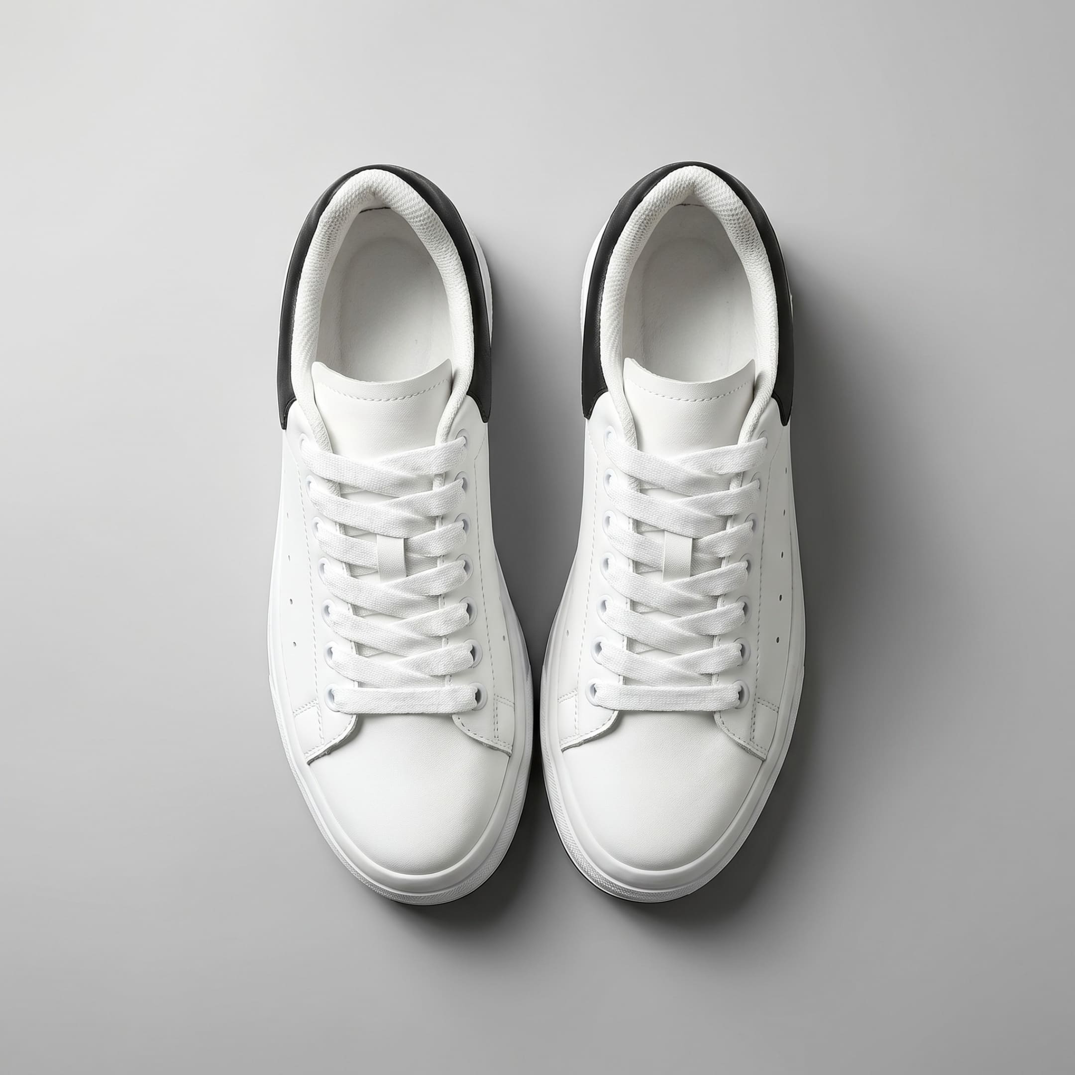 FORCIANO PORTOFINO white leather sneakers with black heel panels, shown as a pair from the top view.