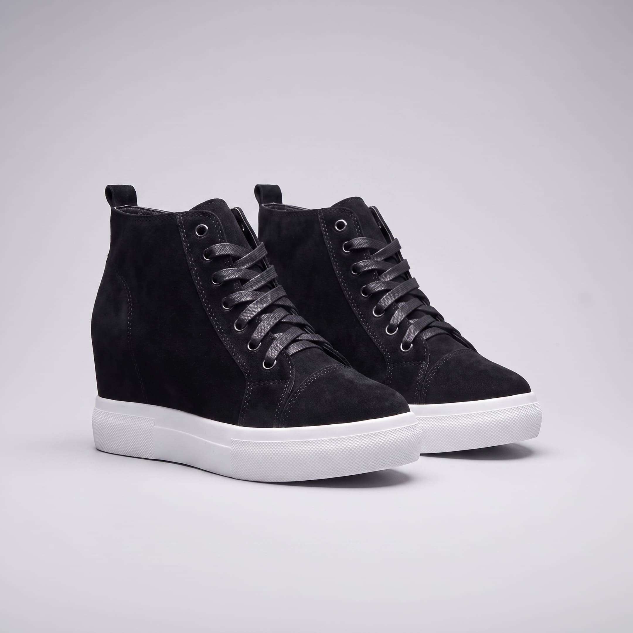 FORCIANO PRESLEY Black sneakers for Women shown as a pair with premium suede leather uppers, black laces, metal eyelets and contrasting white soles.