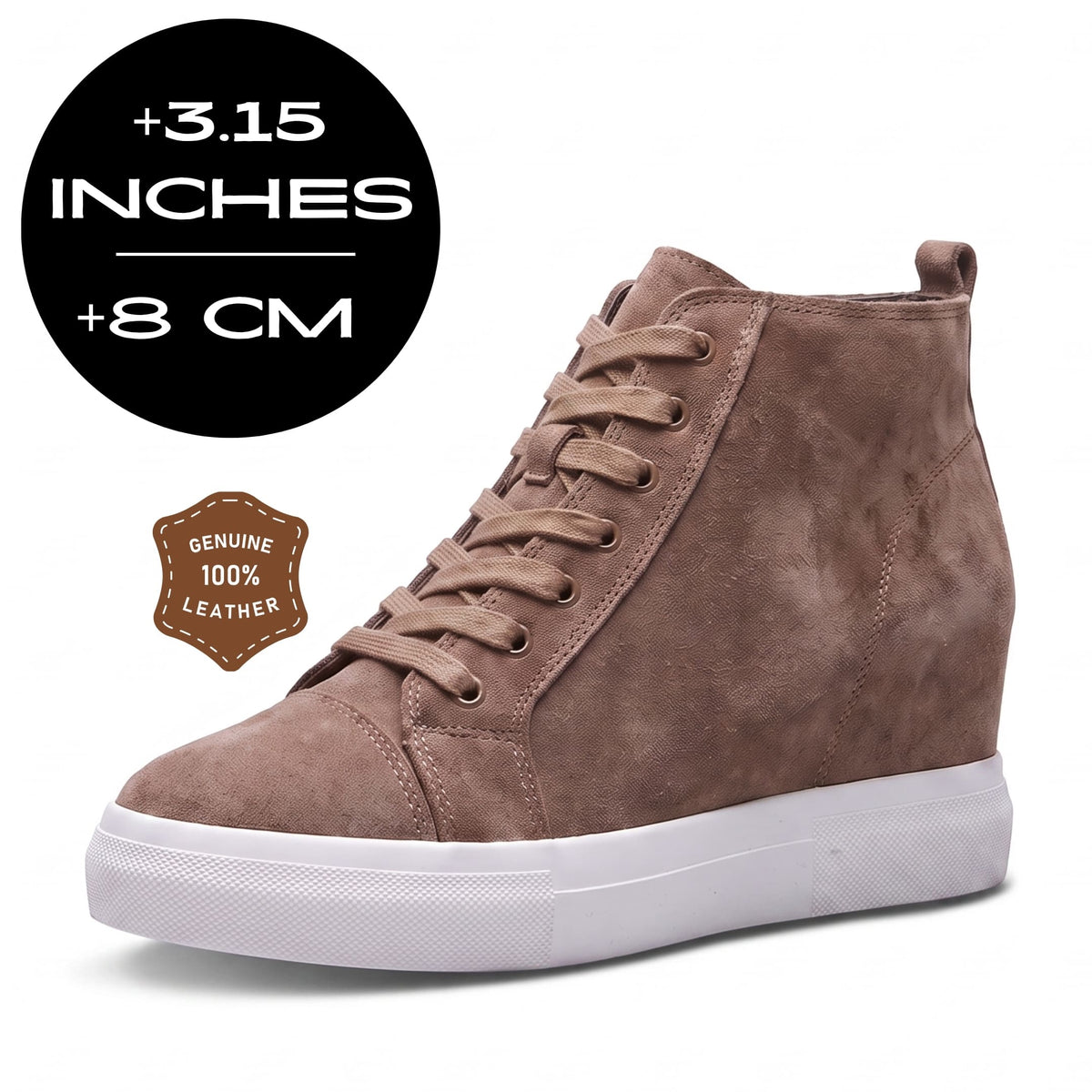 FORCIANO PRESLEY khaki Height Increasing Sneakers for Women with 8 cm / 3.15 inch height increase.