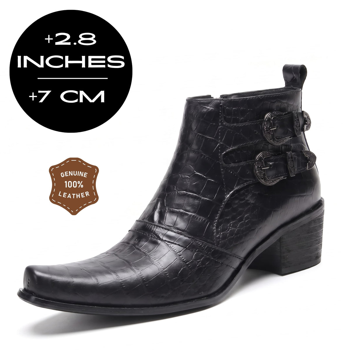 FORCIANO SCAROSSO black Elevator Boots with genuine leather upper and 7 cm / 2.8 inch height increase.