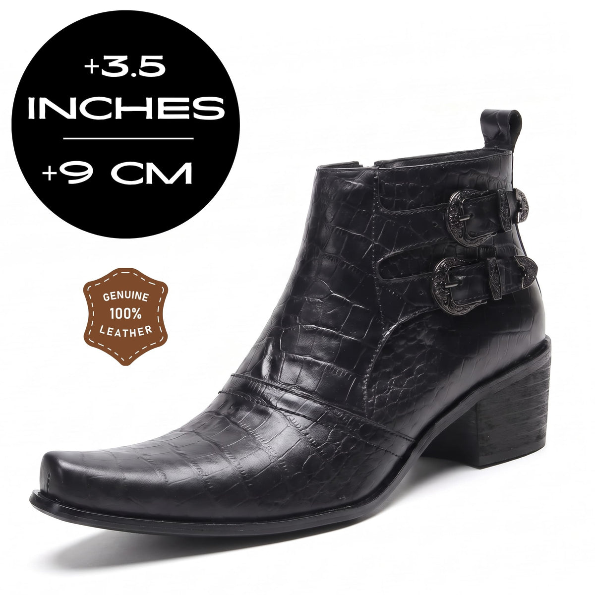 FORCIANO SCAROSSO black Elevator Boots with genuine leather upper and 9 cm / 3.5 inch height increase.