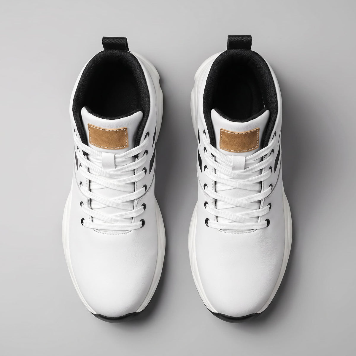 FORCIANO SONIC Height Boosting Sneakers in white with leather upper, shown as a pair from the top view.