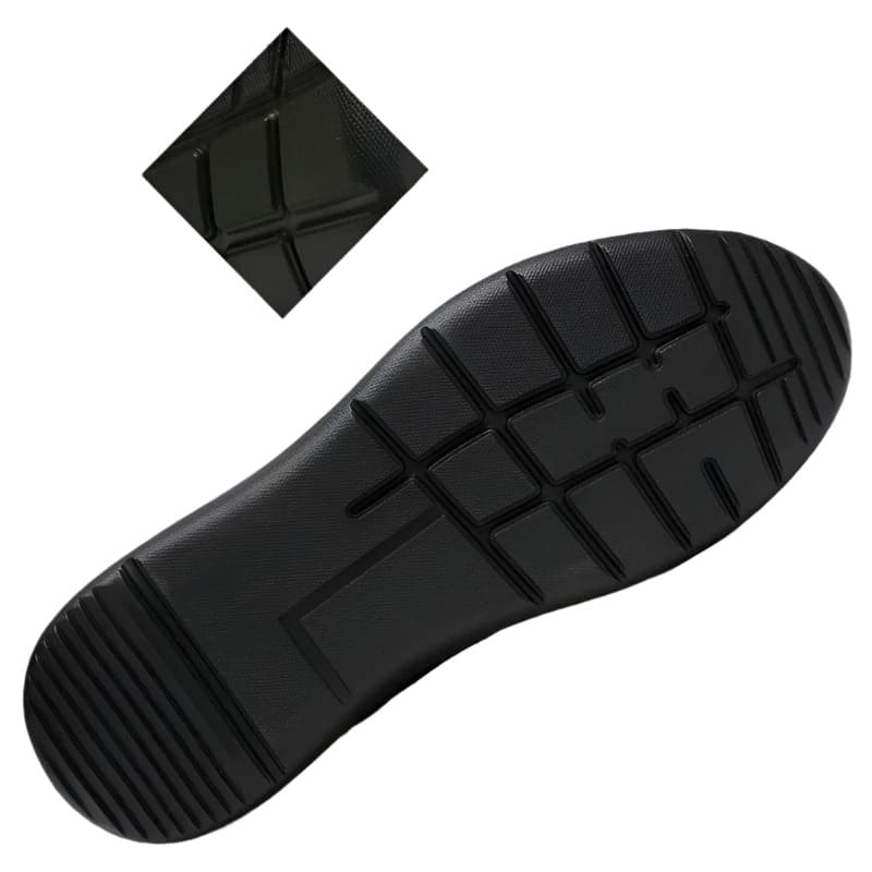 FORCIANO STRIDE black elevator sneakers outsole shown close-up with the tread pattern clearly visible.