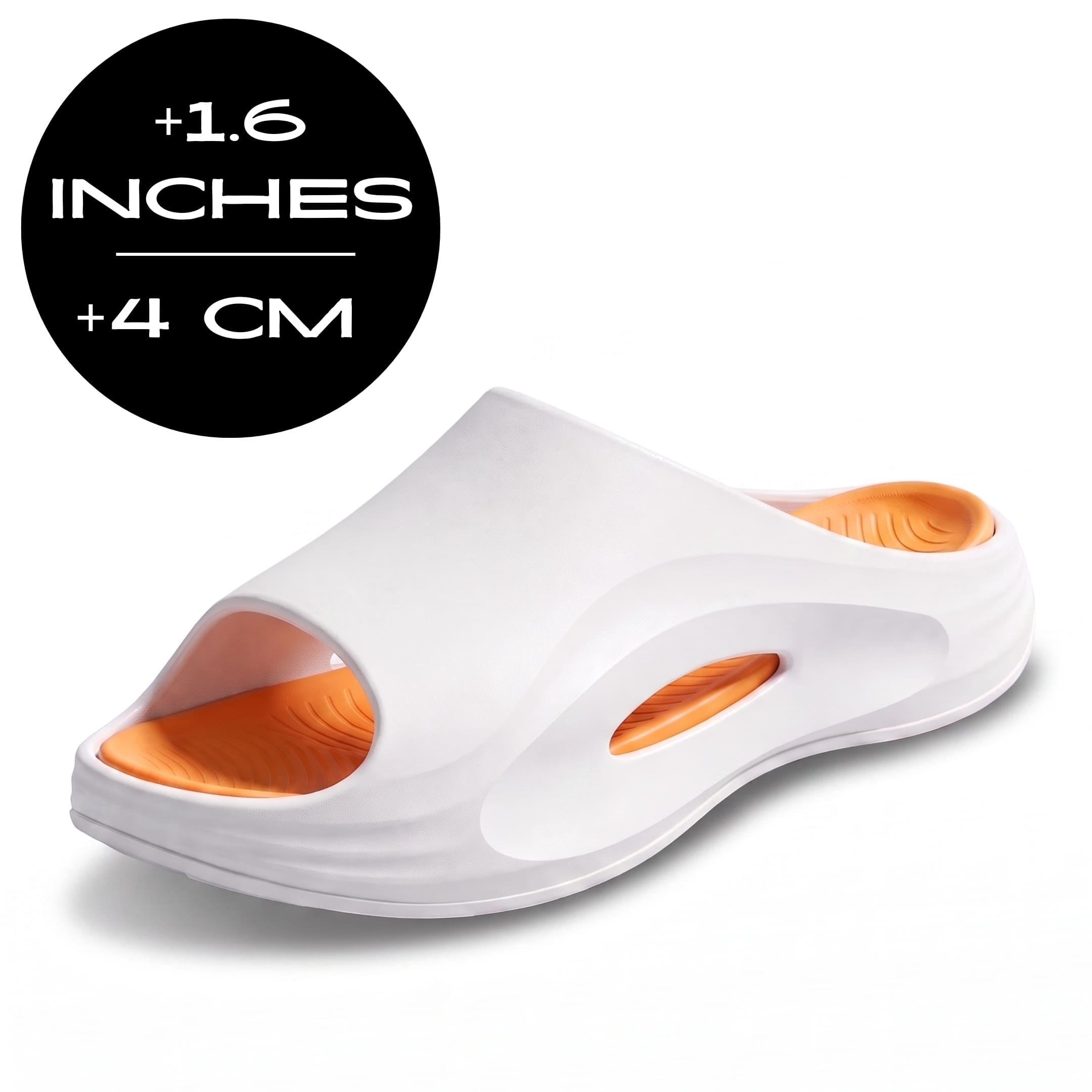 FORCIANO STRIKE White Orange sandals height increasing shoes in a single angled view with a 4 cm / 1.6" height graphic.