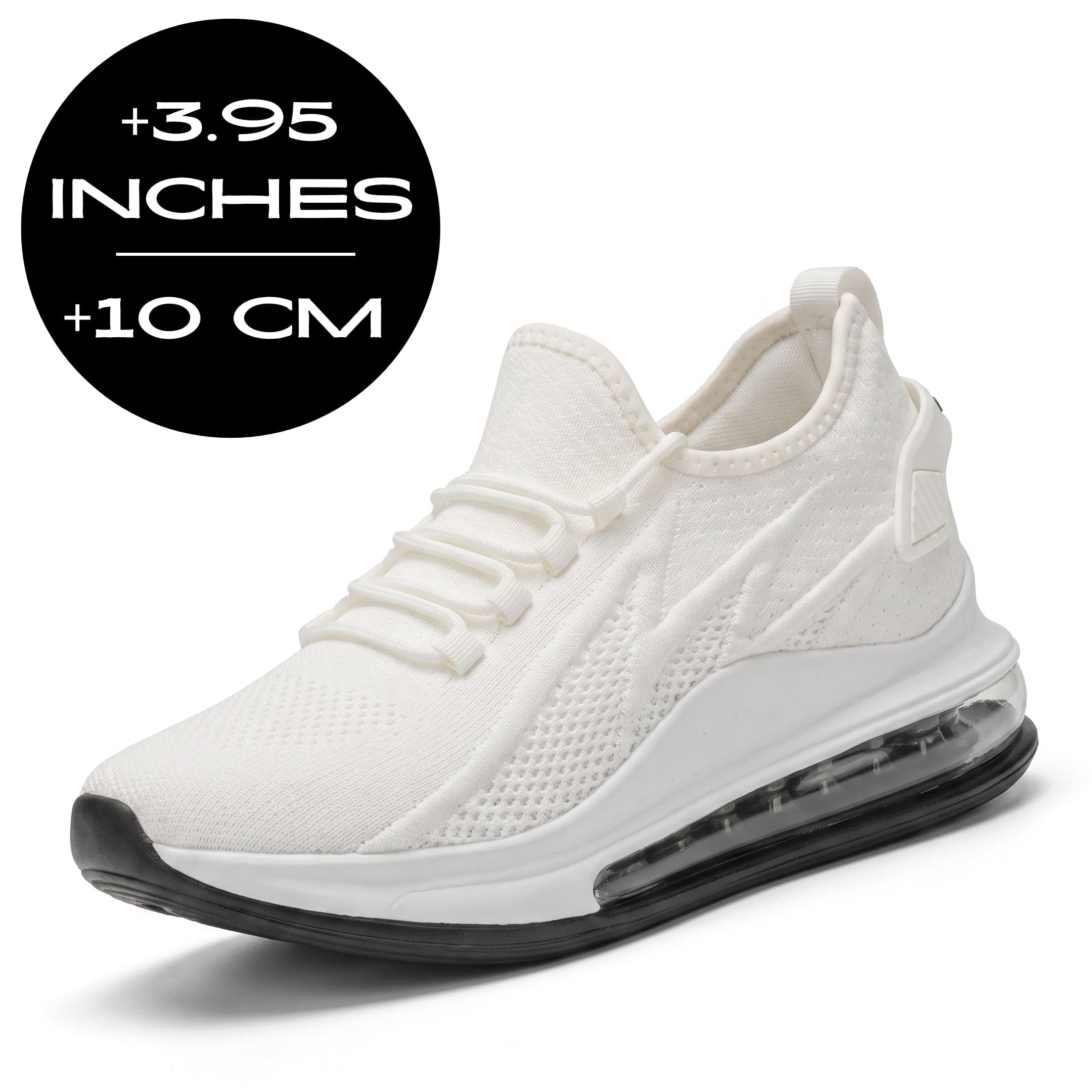 FORCIANO TENET white height increasing sneaker in a front three-quarter view with visible 10 cm / 3.95 inches height graphic.