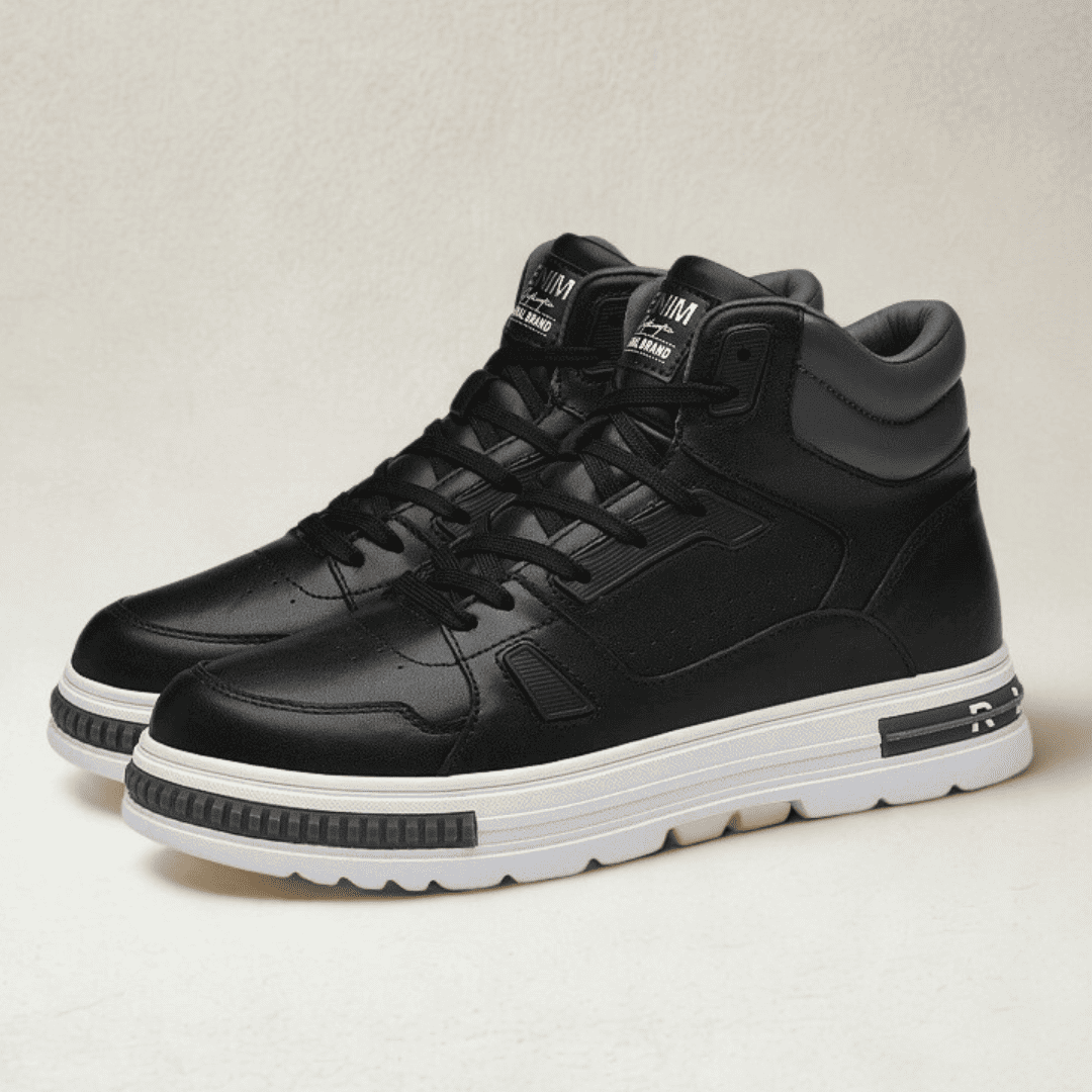 FORCIANO VADER black height increasing sneakers with white soles displayed as a pair from a front three-quarter angle.