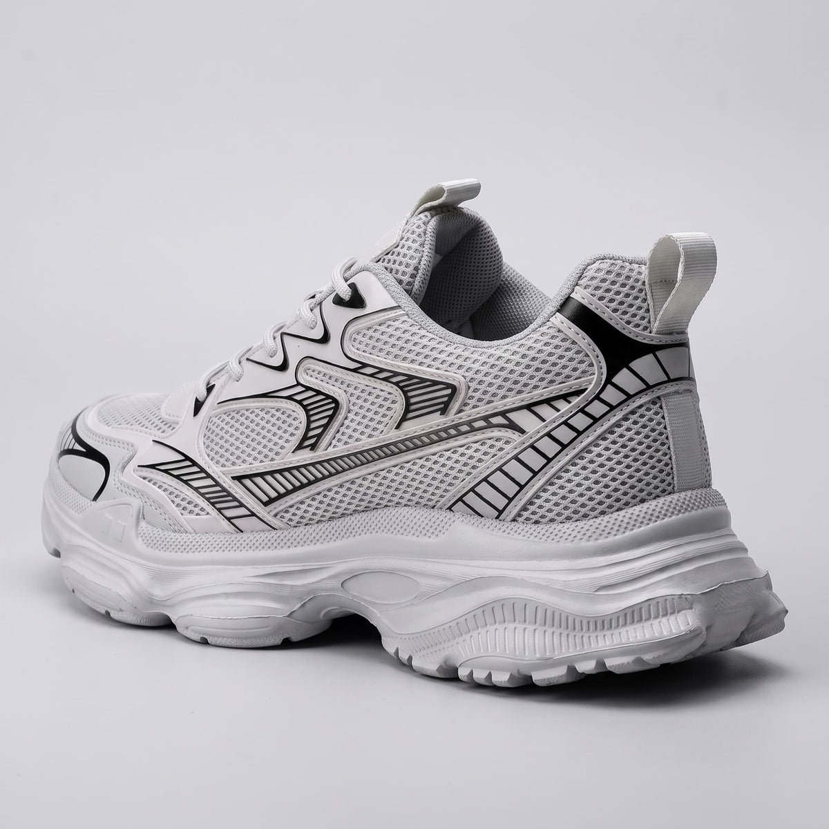 FORCIANO ZEPHYRA Gray Height Increasing Sneakers for Women shown from a rear three-quarter angle with breathable mesh and sculpted sole visible.