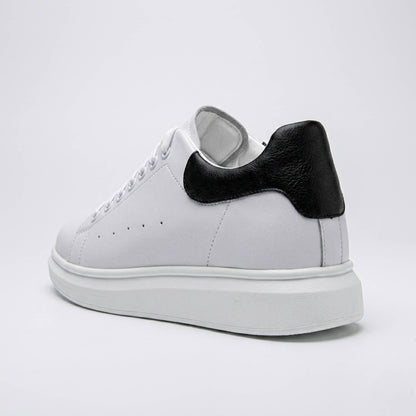 FORCIANO AURAS white elevator sneakers with leather upper, rear side angle view.