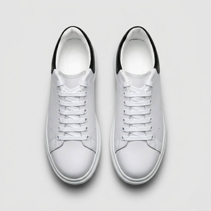 FORCIANO AURAS white elevator sneakers with leather upper, top view of the pair.