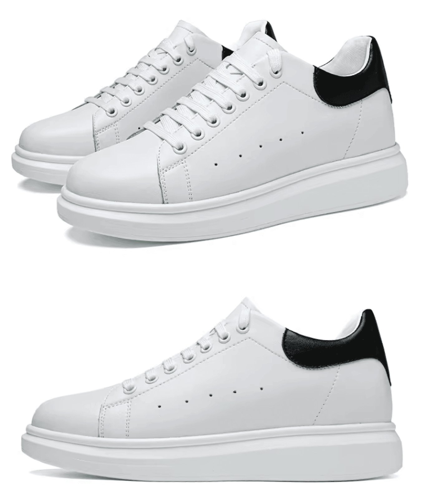 FORCIANO AURAS white elevator sneakers collage showing pair and side profile views.