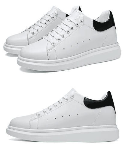 FORCIANO AURAS white elevator sneakers collage showing pair and side profile views.