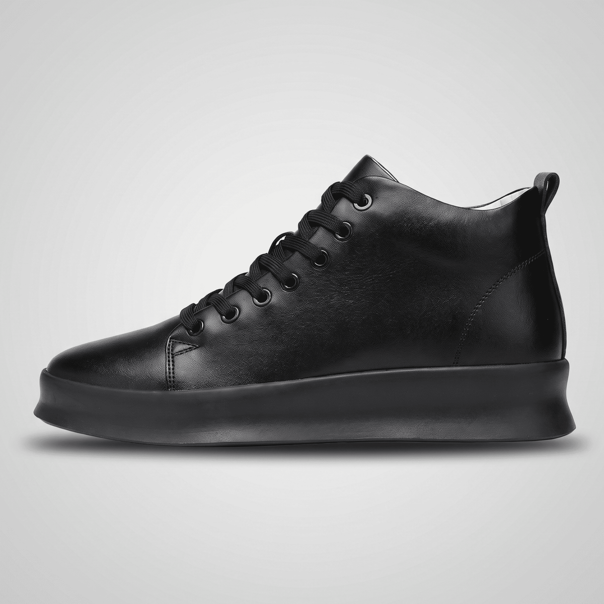 Black FORCIANO ACHILLES Height Boosting Sneakers shown as a single shoe in side profile.