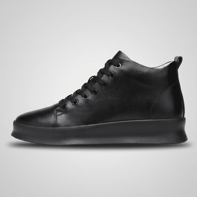 Black FORCIANO ACHILLES Height Boosting Sneakers shown as a single shoe in side profile.
