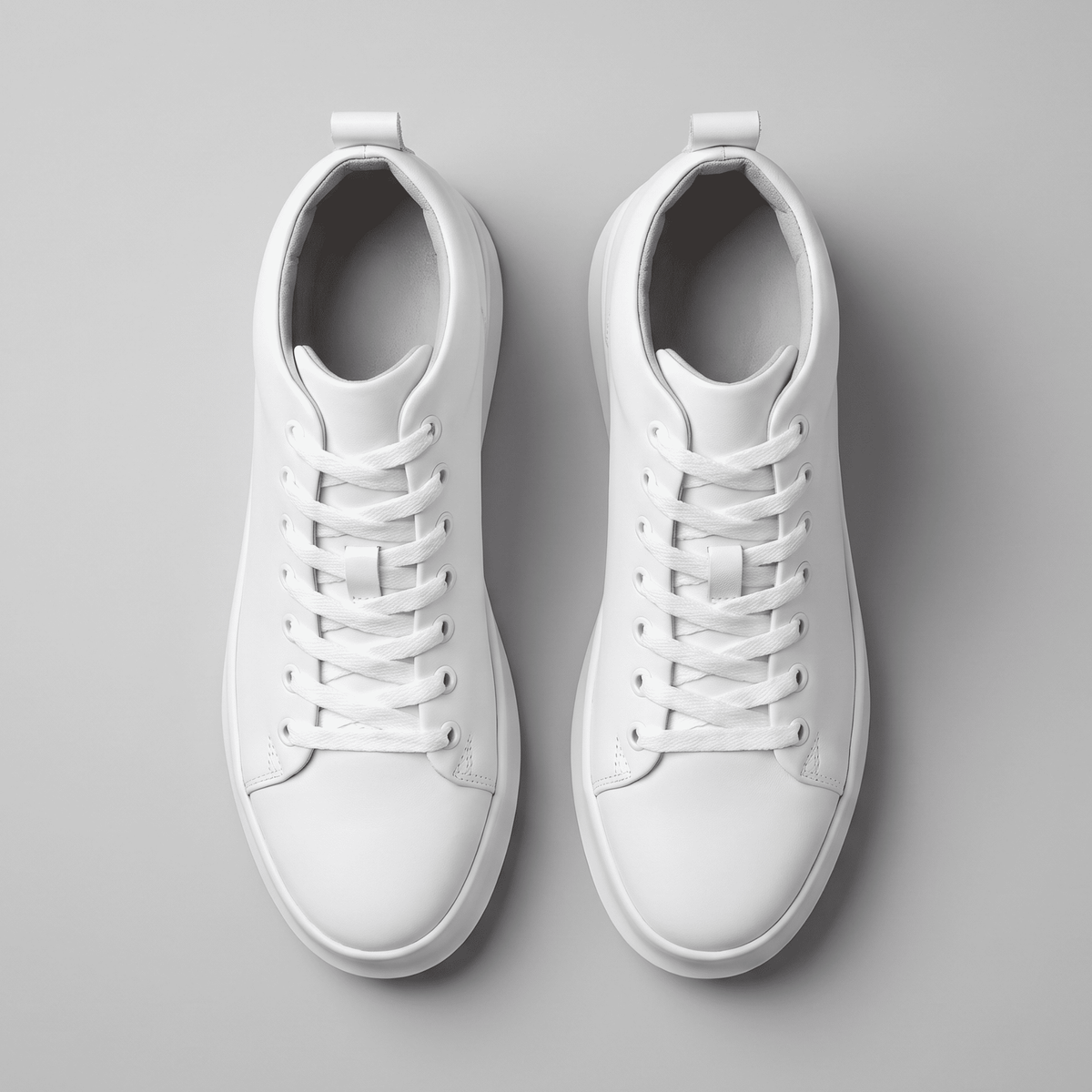 Pair of white FORCIANO ACHILLES Height Boosting Sneakers shown from above with laces and shoe openings visible.
