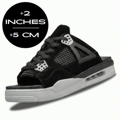 Black FORCIANO AERO Height Increasing Slippers shown from a front angle with the 5 cm / 2" height graphic.