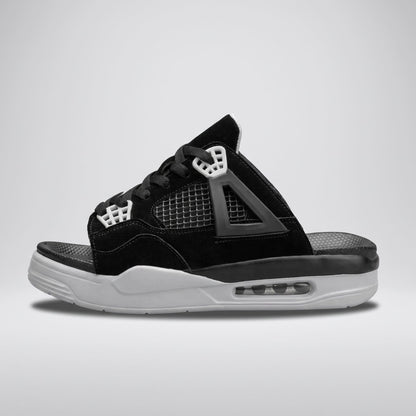 Black FORCIANO AERO Height Increasing Slippers shown in a clean side profile with open toe, laces, and white sole.