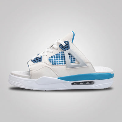 White and blue FORCIANO AERO Height Increasing Slippers shown in a single side-profile product view.