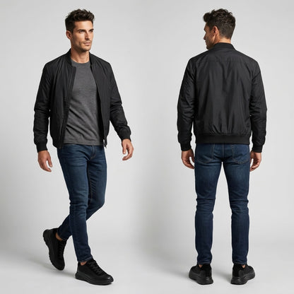 FORCIANO AEROX black height increasing sneakers with premium leather upper worn by a model in combined front and rear full-body lifestyle views.