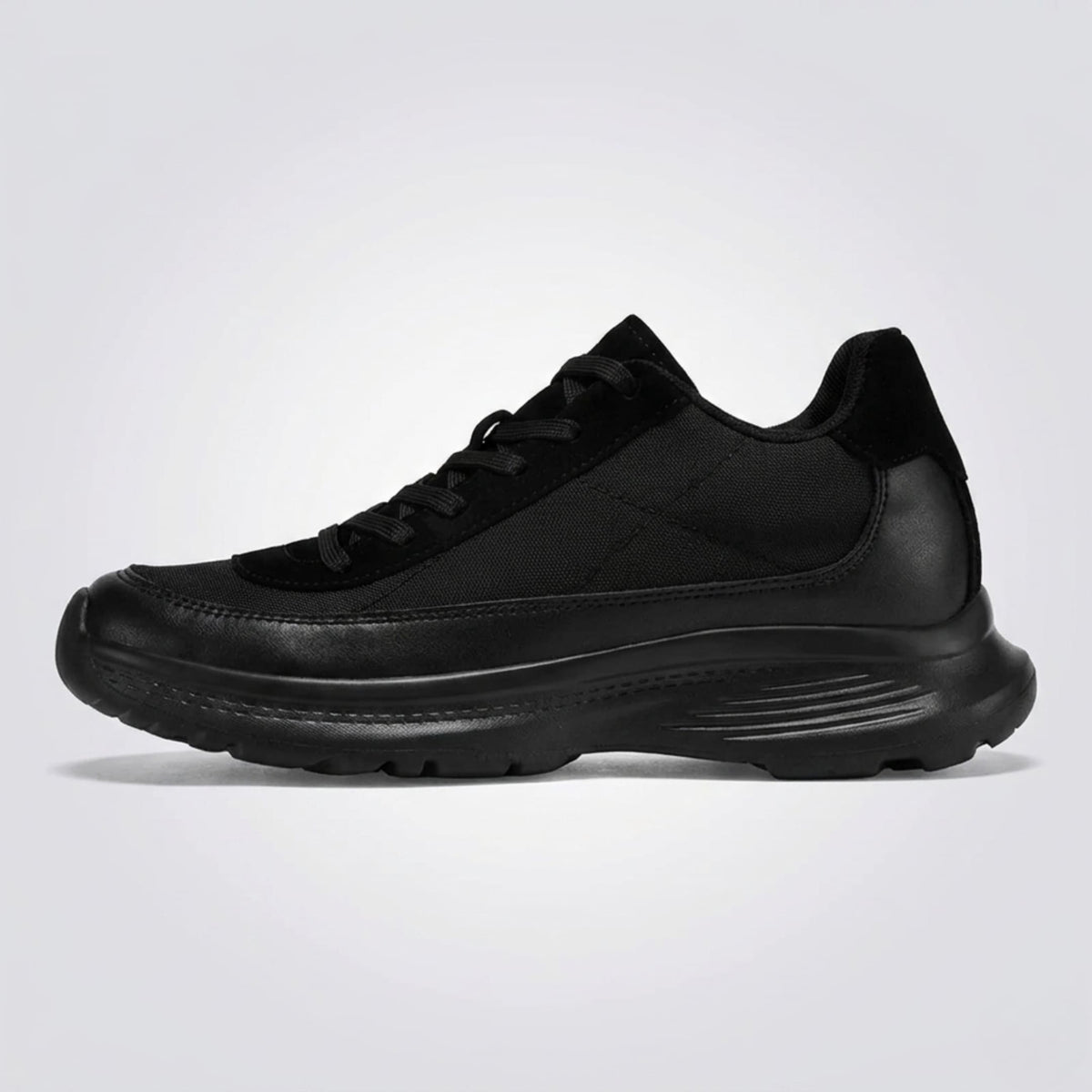 FORCIANO AEROX black height increasing sneakers with premium leather upper shown in a clean side-profile studio view.