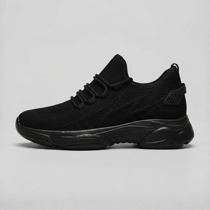 FORCIANO ALTITUDE all-black breathable mesh height increasing sneaker shown from the side