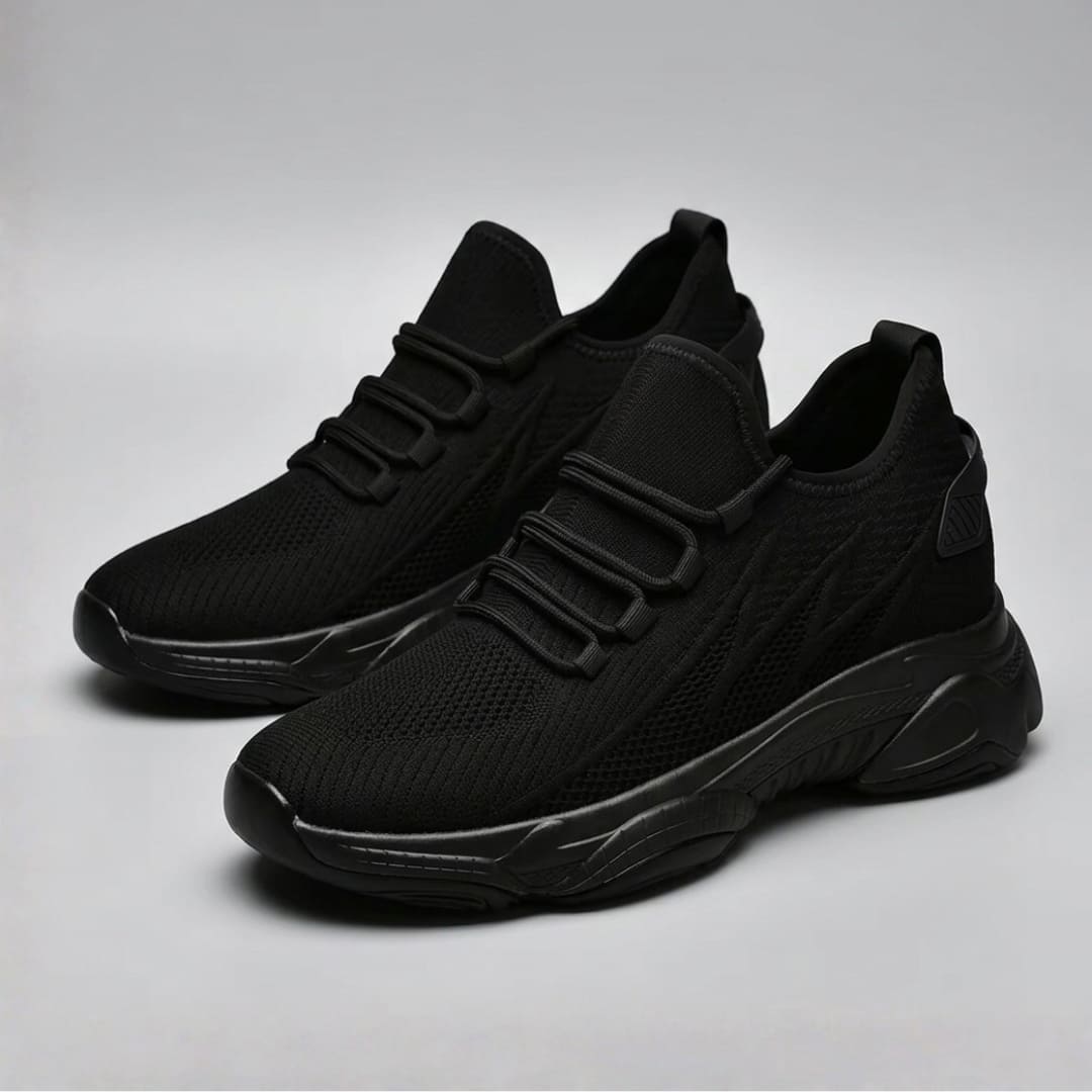 FORCIANO ALTITUDE all-black breathable mesh height increasing sneakers shown as a pair