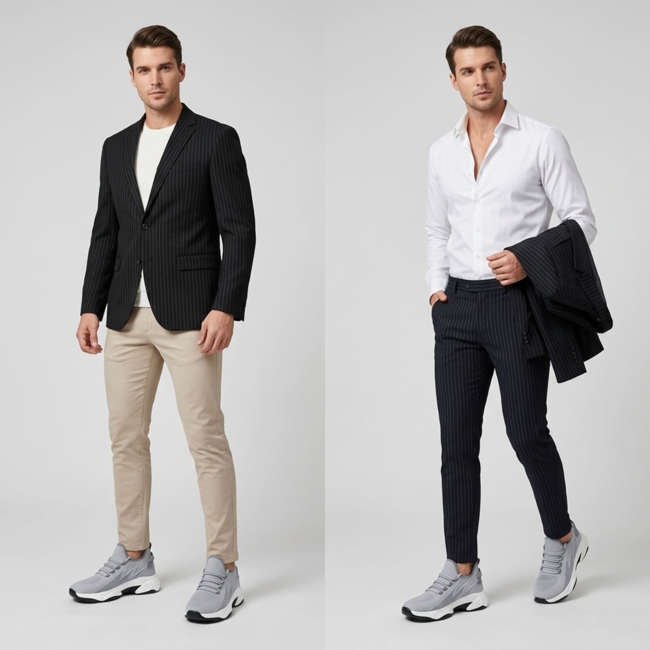FORCIANO ALTITUDE gray height increasing sneakers styled with smart-casual menswear