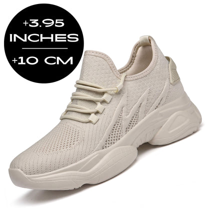 FORCIANO ALTITUDE beige height increasing sneakers with breathable mesh upper and 3.95 inch / 10 cm lift, shown in front angled product view.