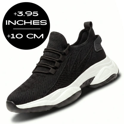 FORCIANO ALTITUDE black and white breathable mesh sneakers with 3.95 inch / 10 cm hidden lift, shown in angled product view.