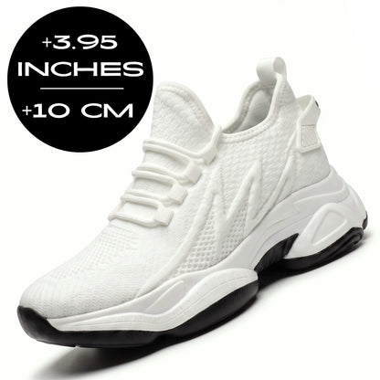 FORCIANO ALTITUDE white height increasing sneakers with breathable mesh upper and 3.95 inch / 10 cm lift, shown in front angled product view.